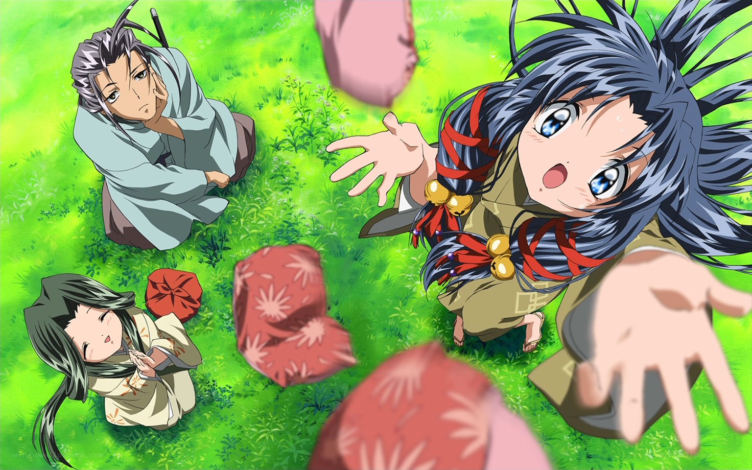Anime characters in a grassy field