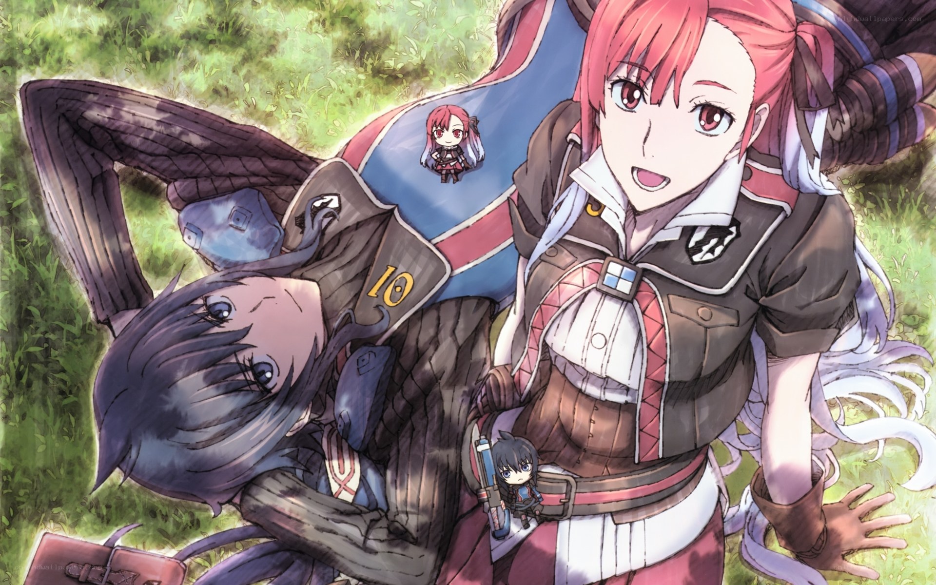 Anime characters in a grassy field