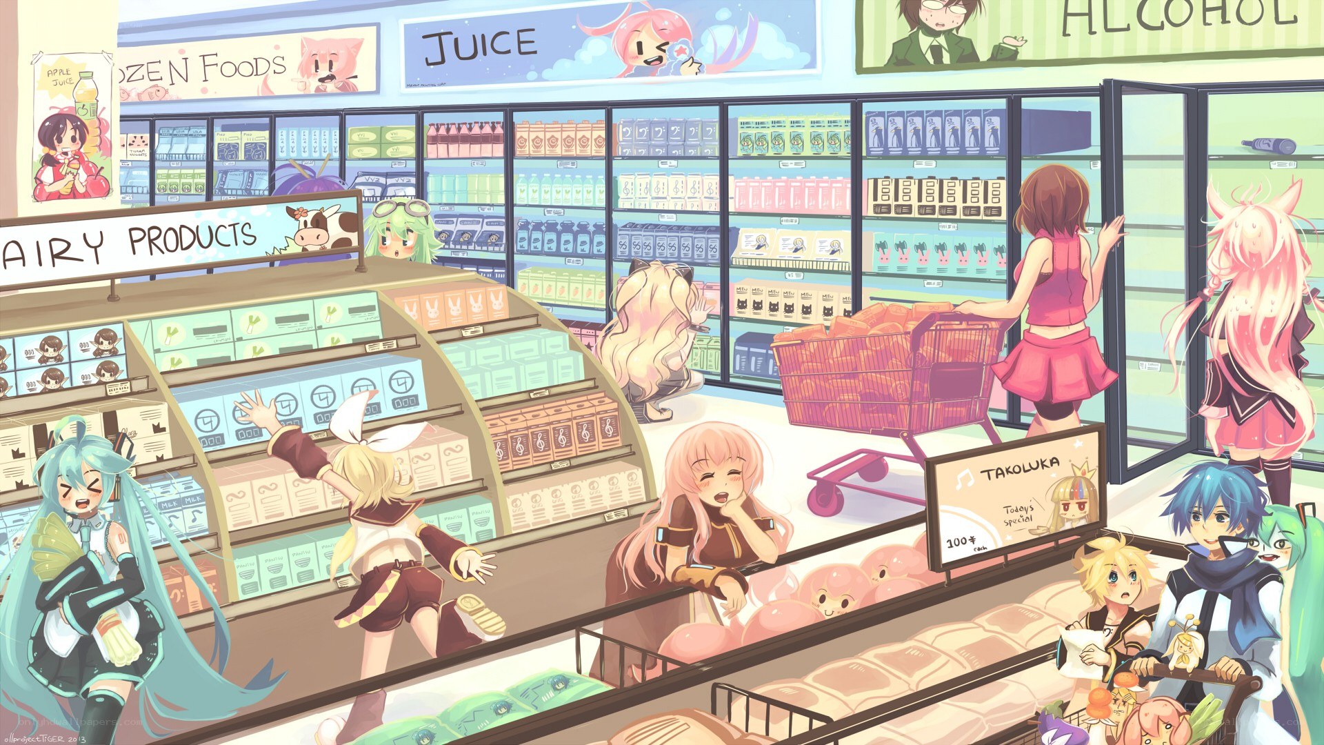 Anime characters in a grocery store