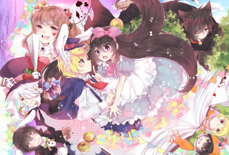 Anime Characters in a Group — Pink, Whimsical