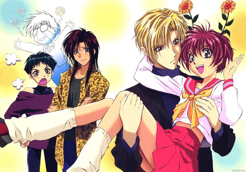Anime characters in a group scene