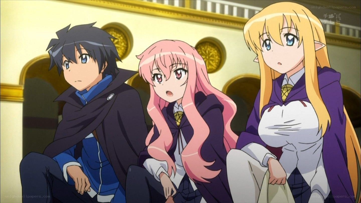 anime characters in a hall