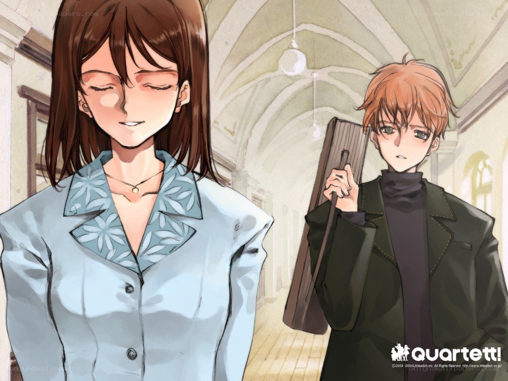 Anime characters in a hallway