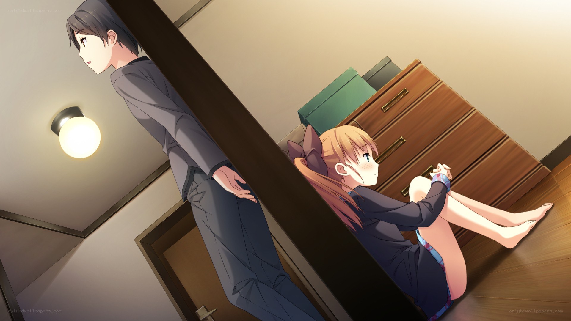 Anime characters in a hallway