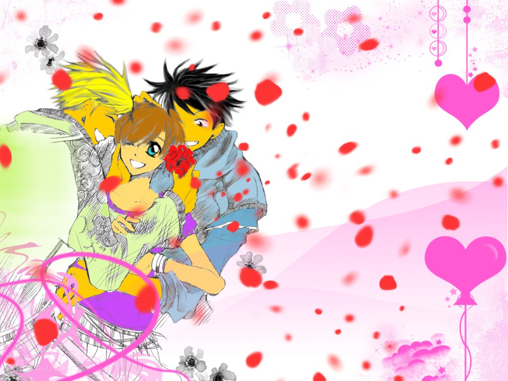 Anime characters in a hug