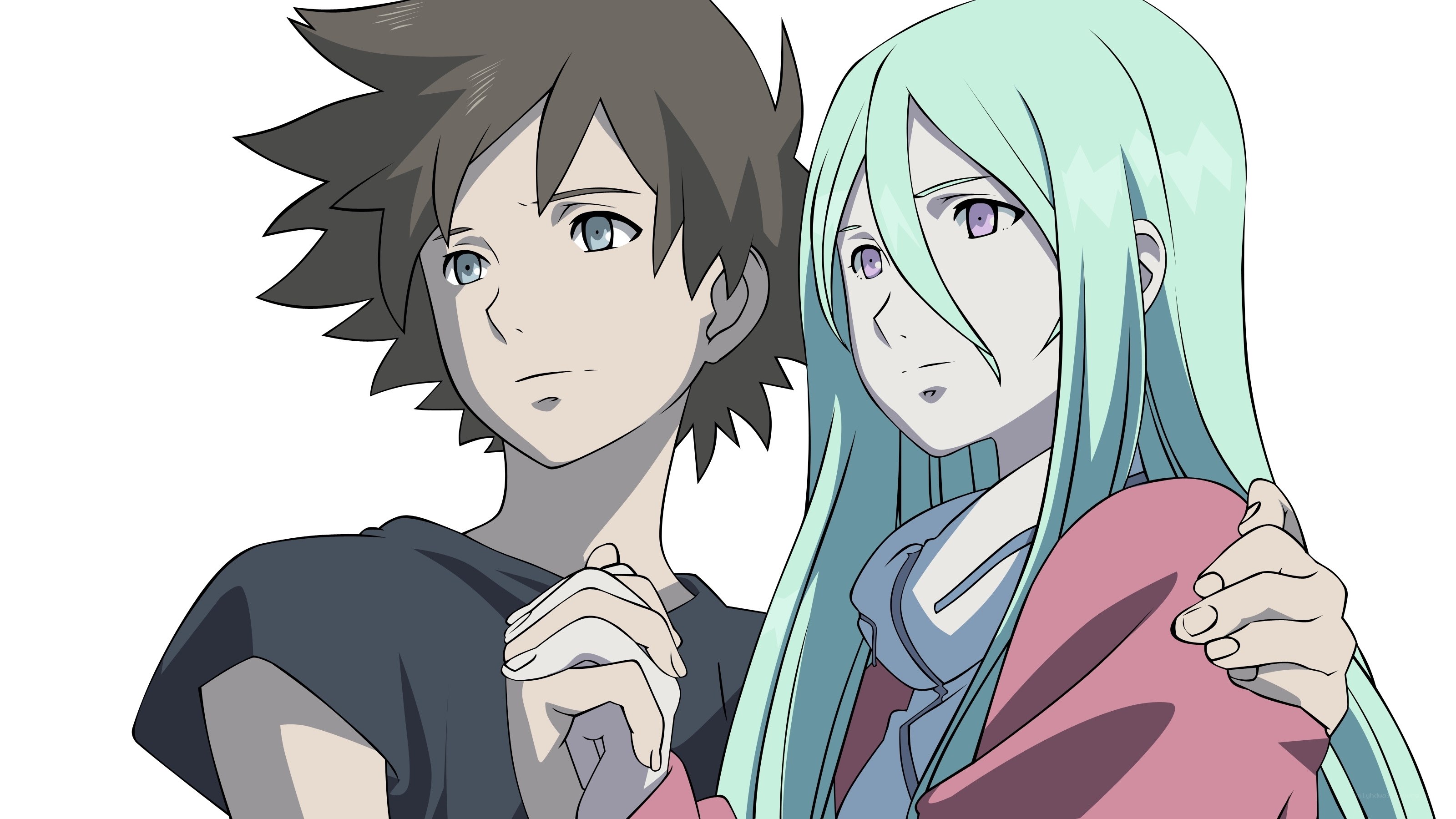 anime characters in a hug