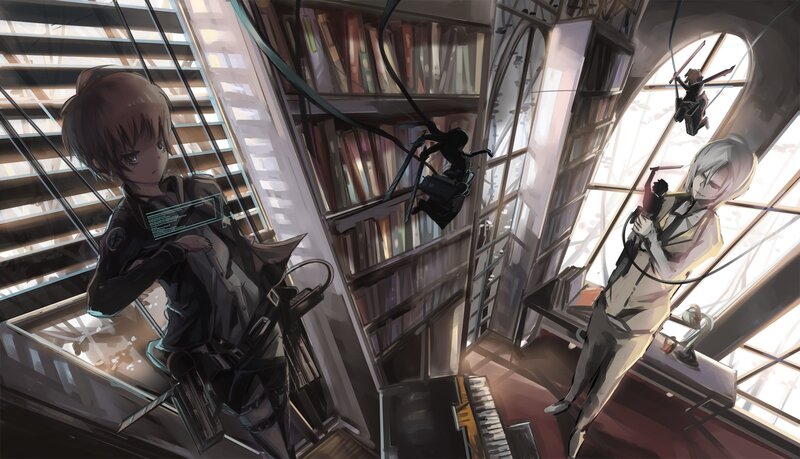 Anime characters in a library