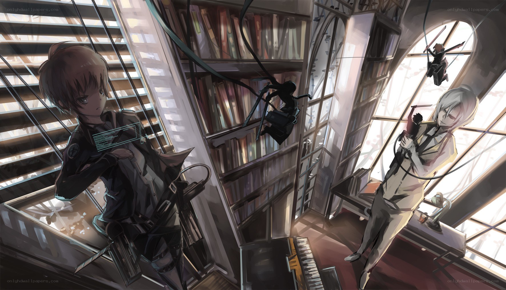 Anime characters in a library