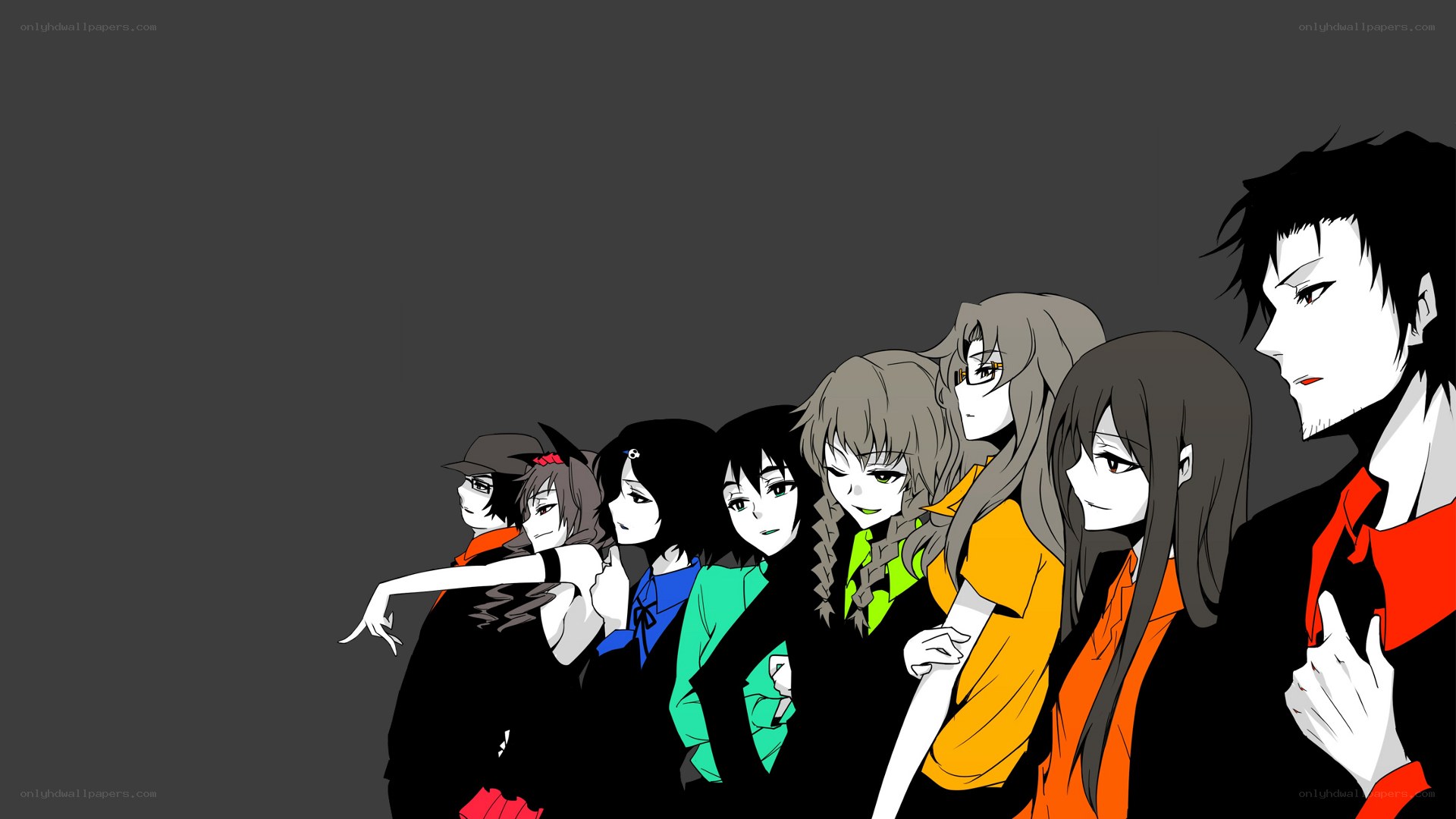 anime characters in a line