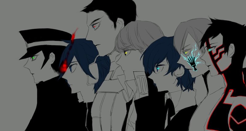 anime characters in a line