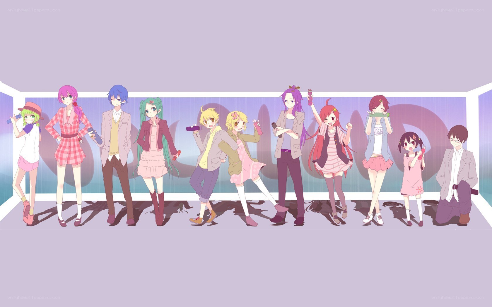 anime characters in a line
