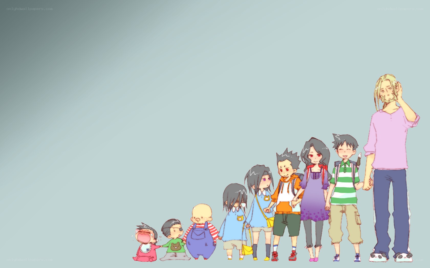 anime characters in a line