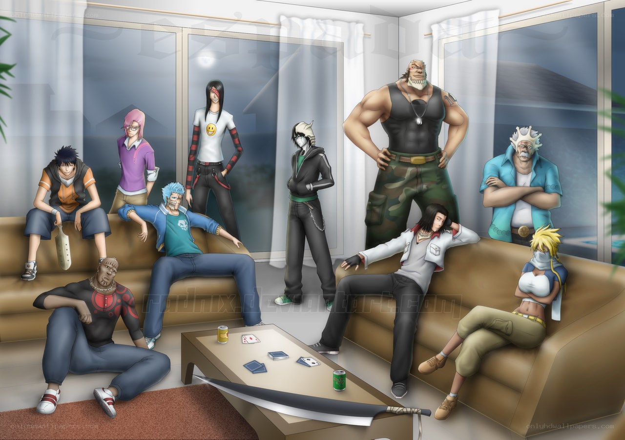 Anime characters in a living room