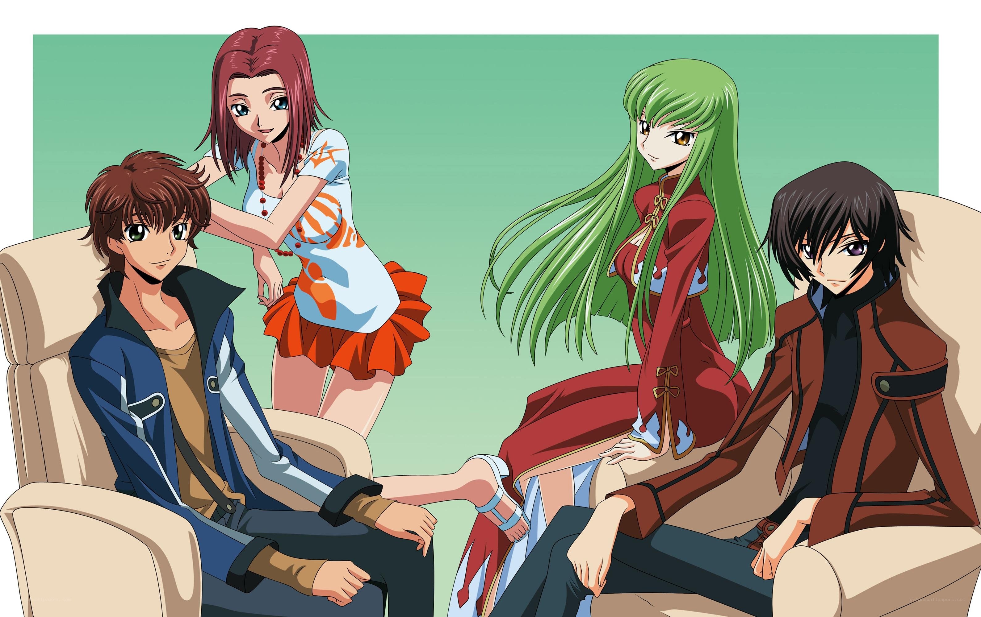 anime characters in a lounge