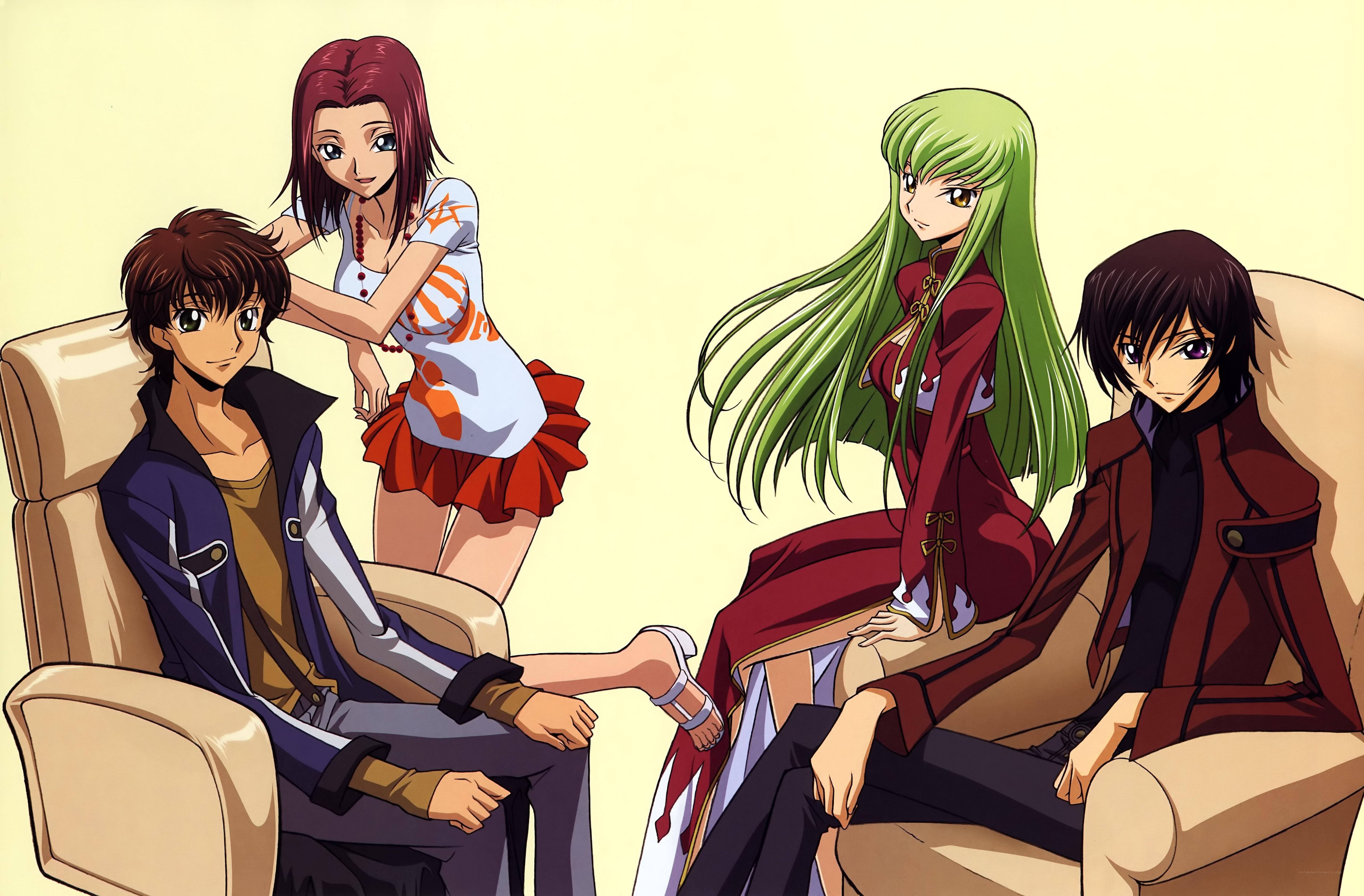 anime characters in a lounge