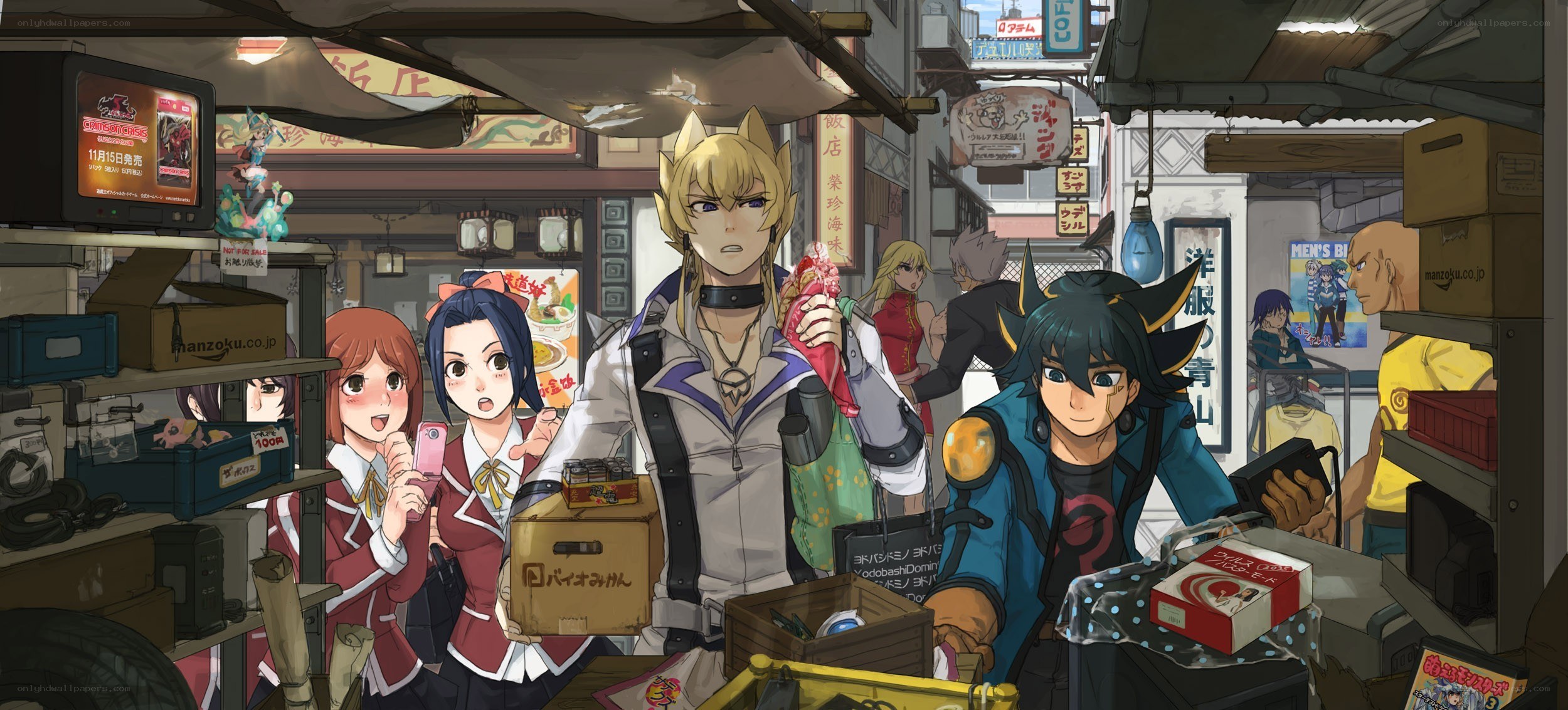 Anime characters in a market