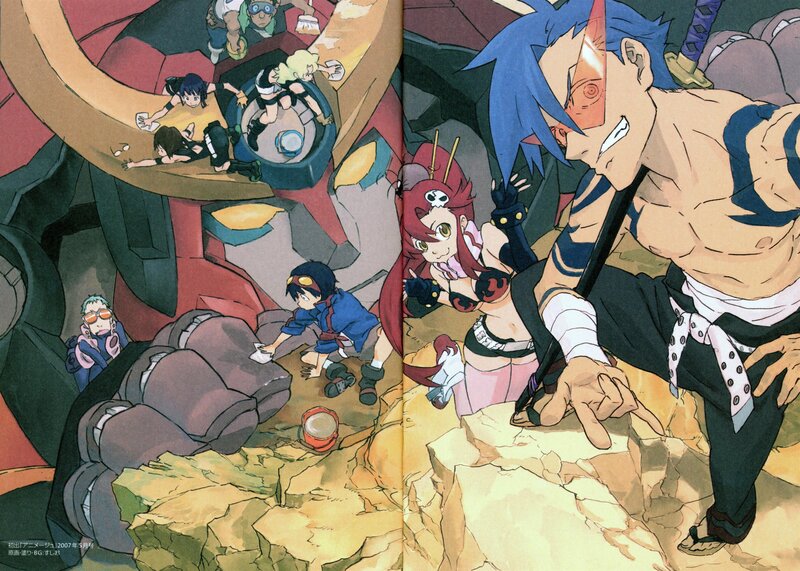 Anime characters in a mechanical ruin