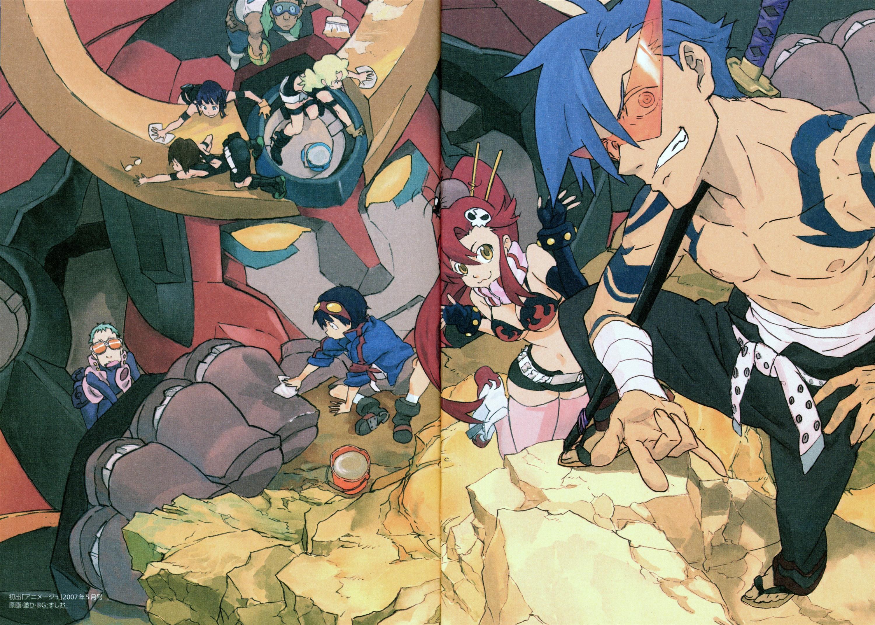 Anime characters in a mechanical ruin