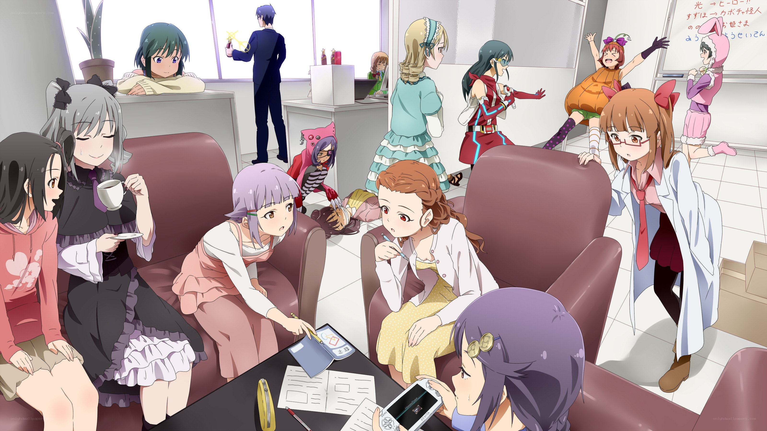 Anime characters in a meeting room