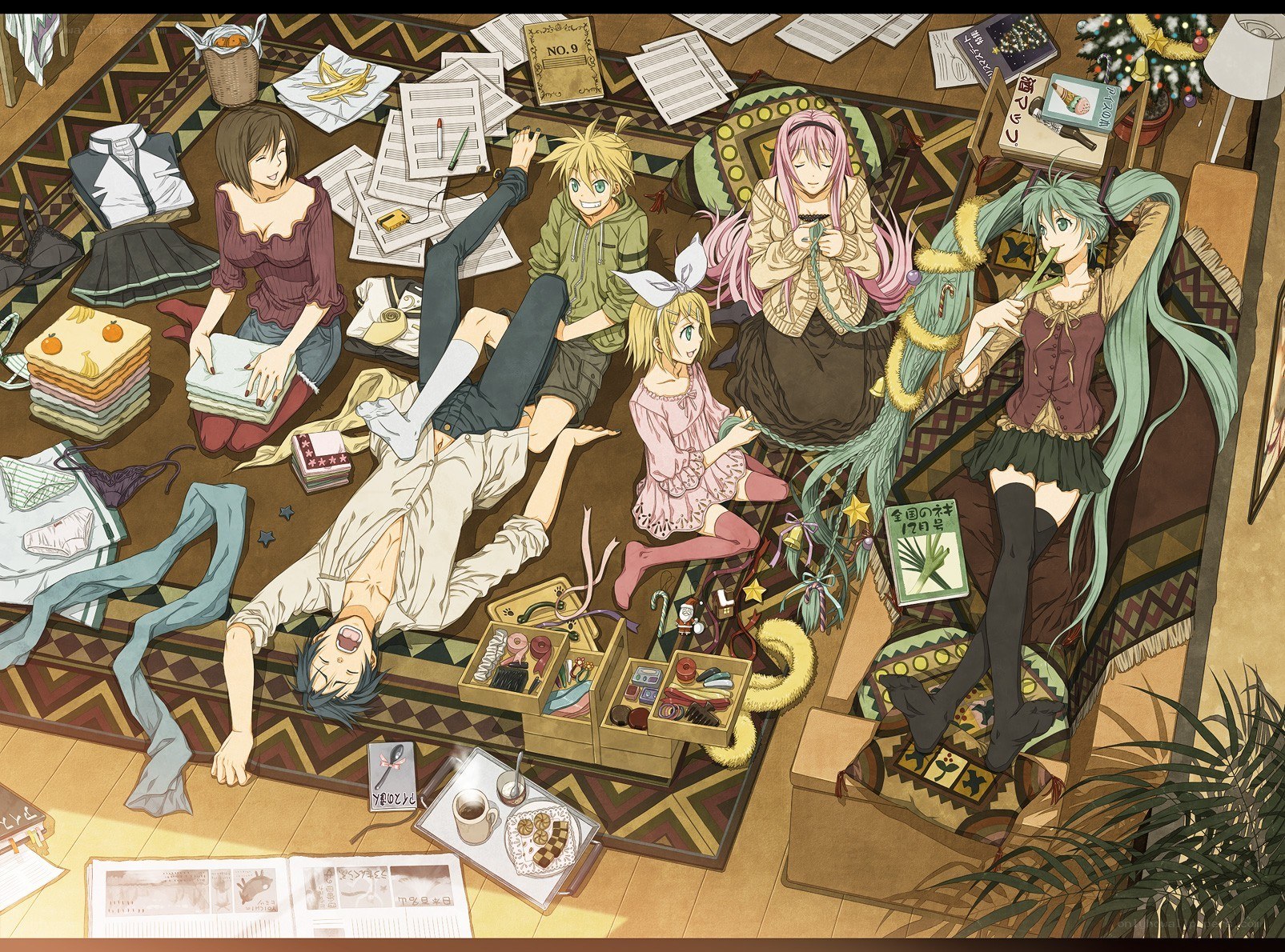 Anime characters in a messy room