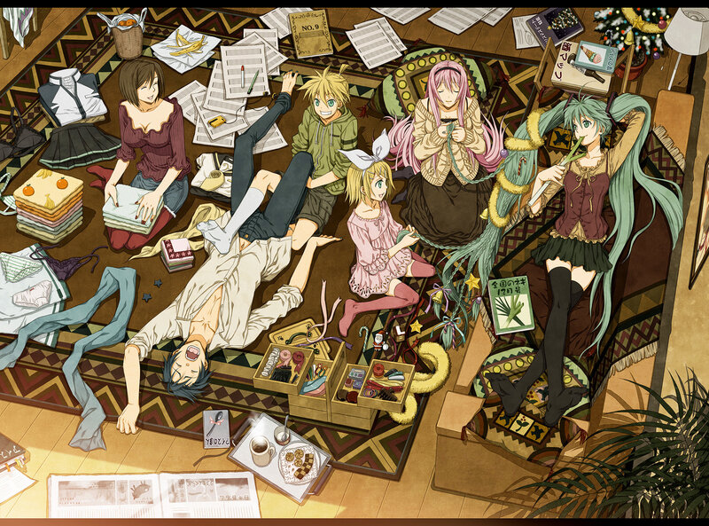 Anime characters in a messy room
