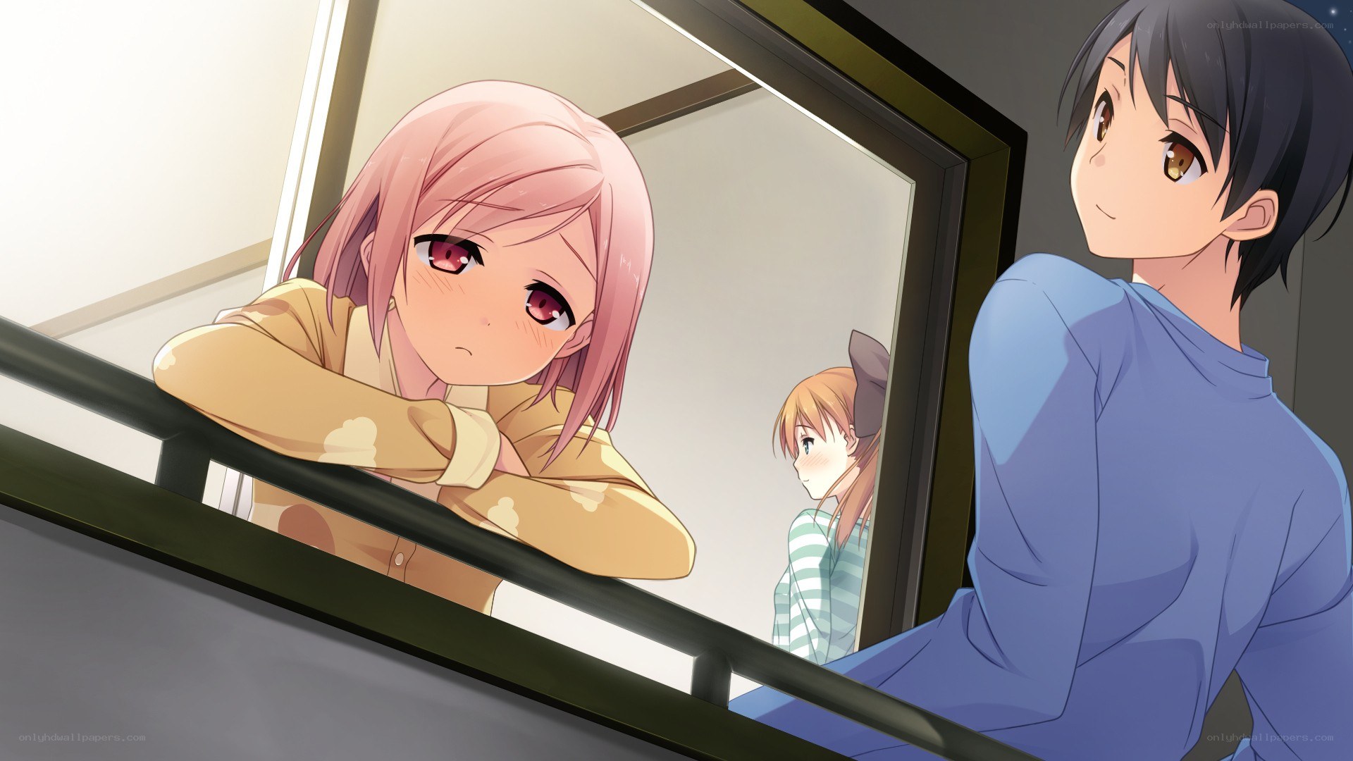 anime characters in a mirror scene