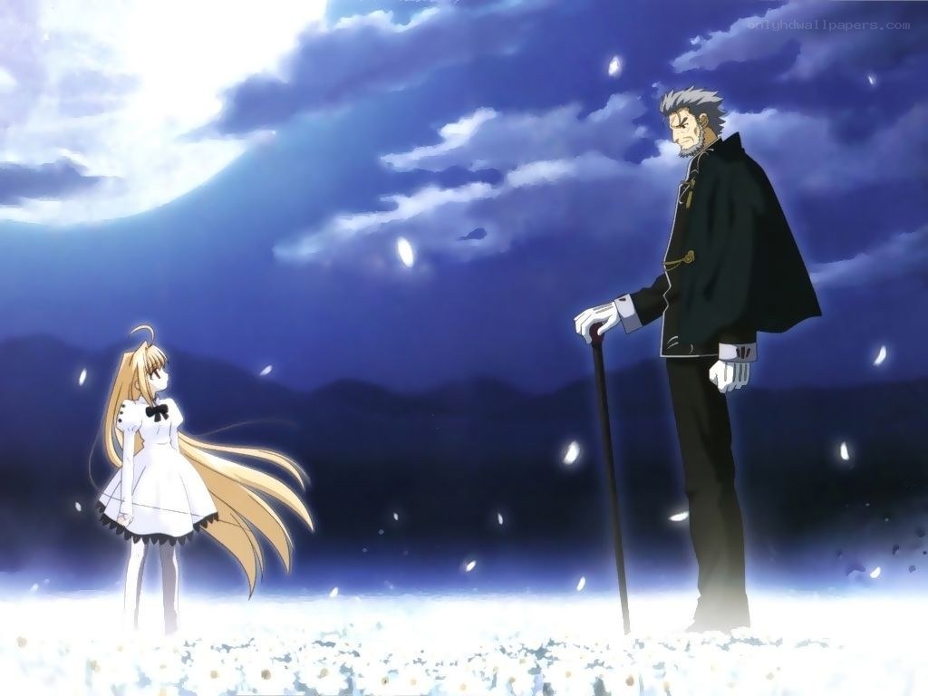 Anime characters in a moonlit field