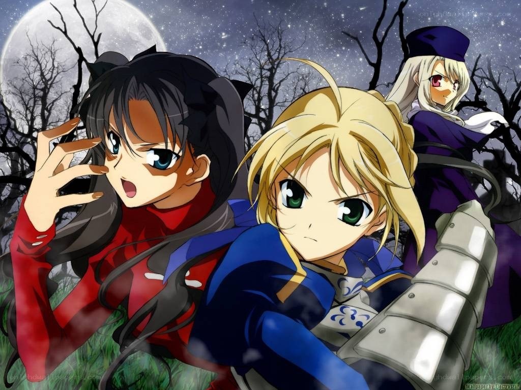 Anime characters in a moonlit forest