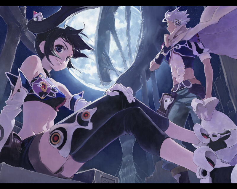 Anime characters in a moonlit scene