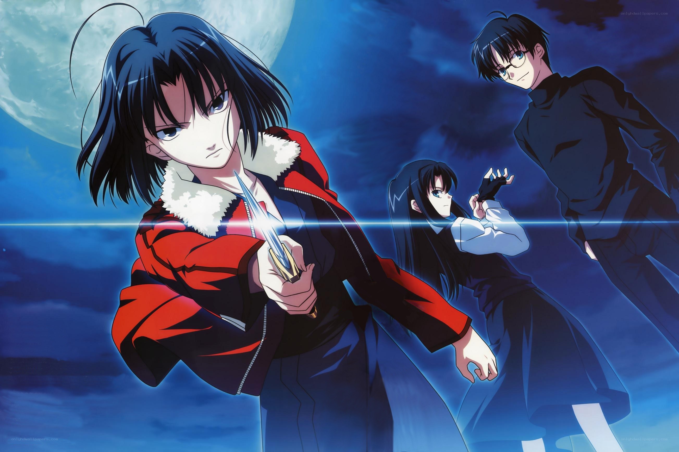Anime characters in a moonlit scene