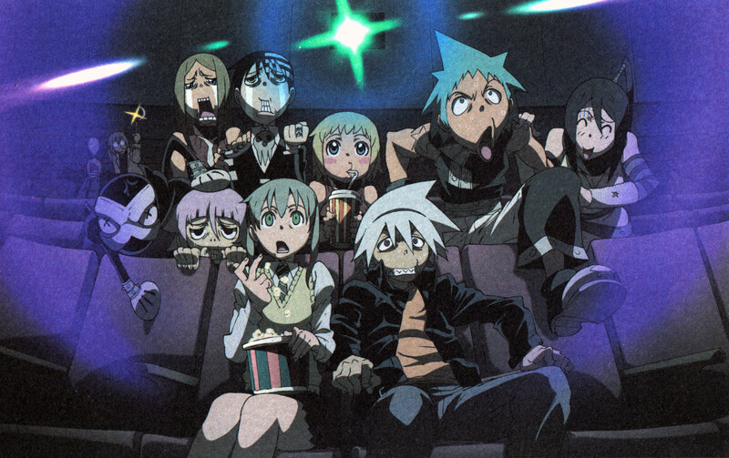 Anime characters in a movie theater