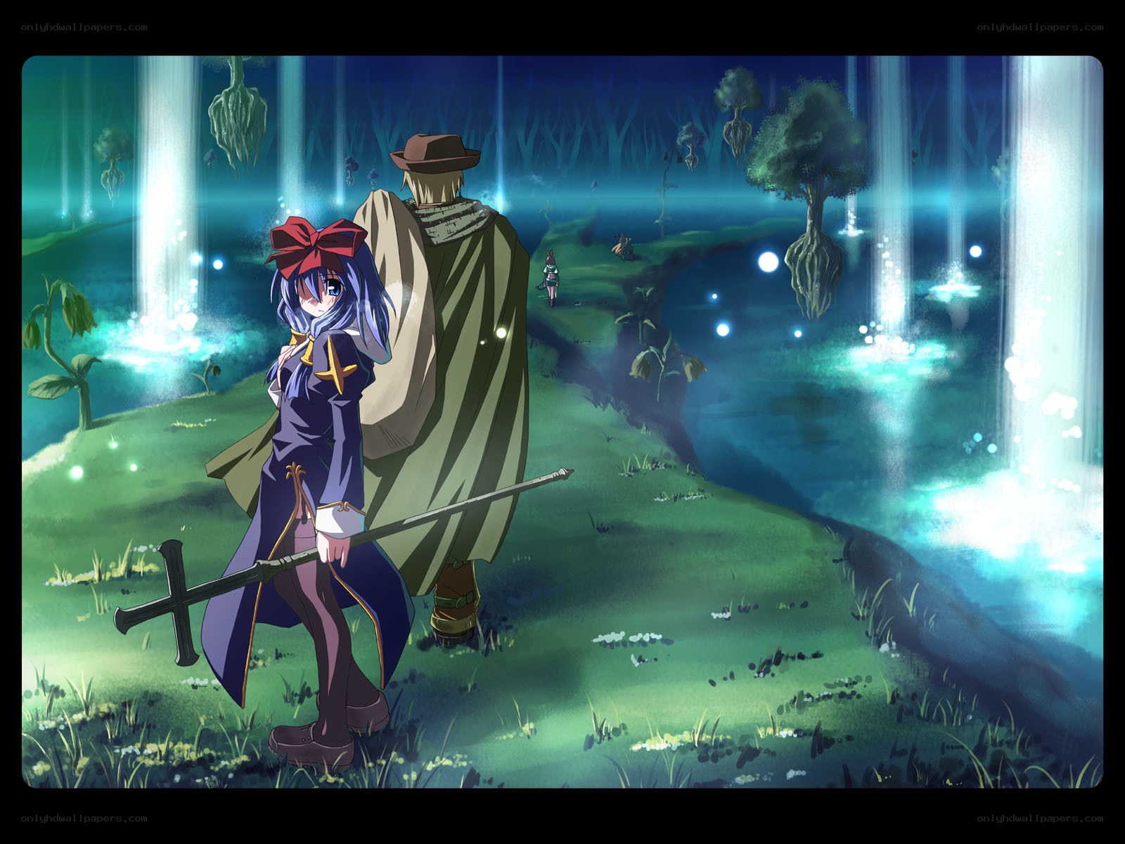 Anime characters in a mystical forest