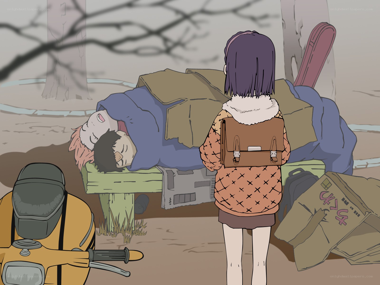 Anime characters in a park