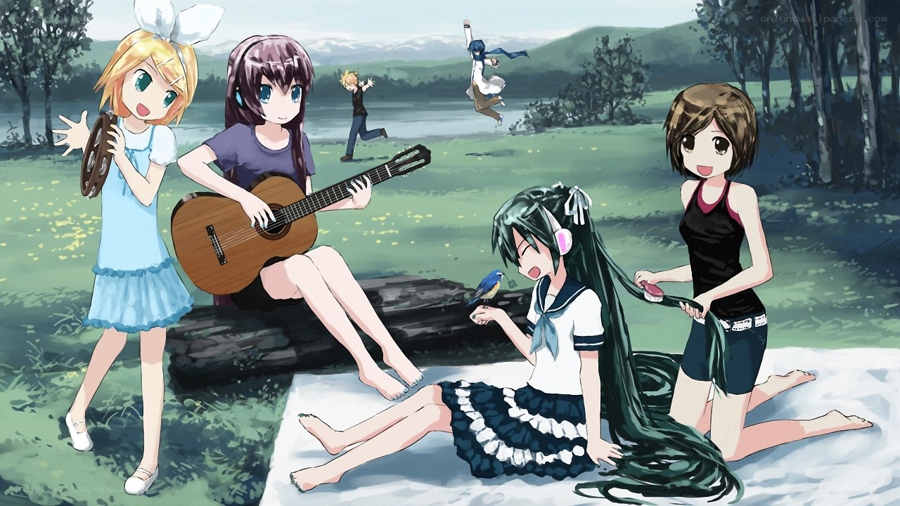 Anime characters in a park