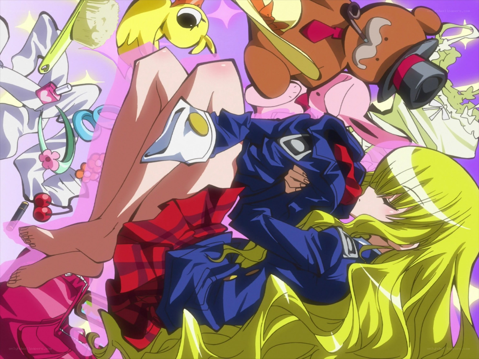 Anime characters in a pile