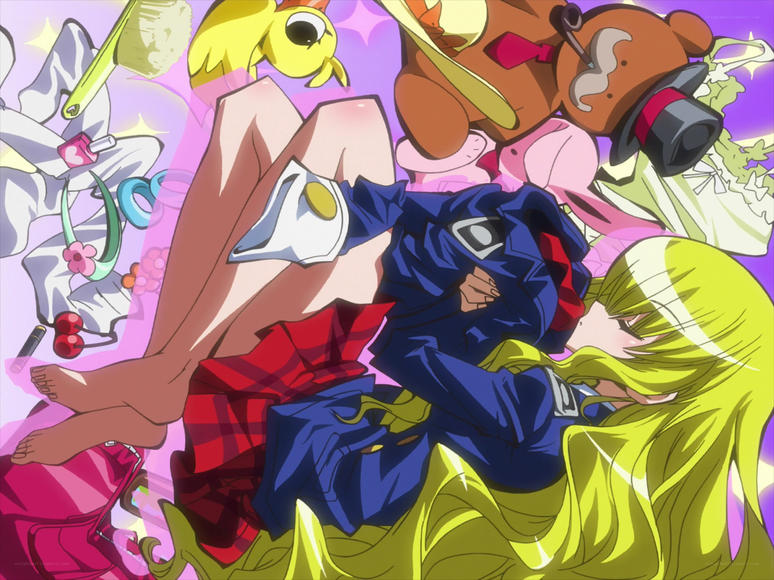 Anime characters in a pile