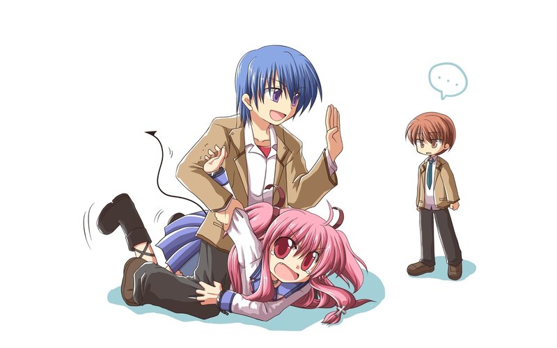 Anime characters in a playful scene