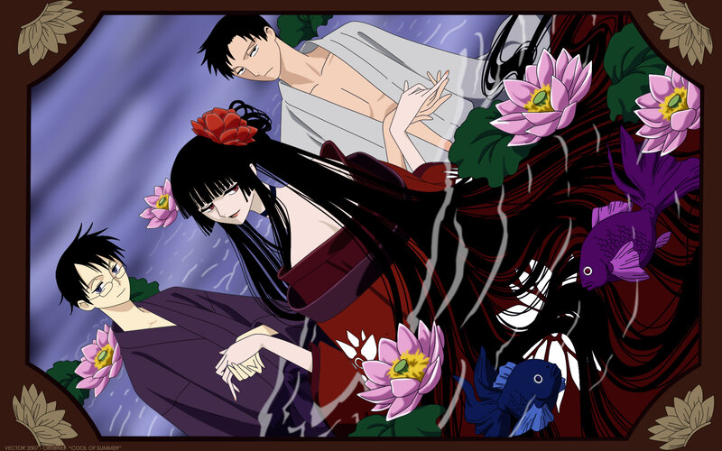Anime characters in a pond