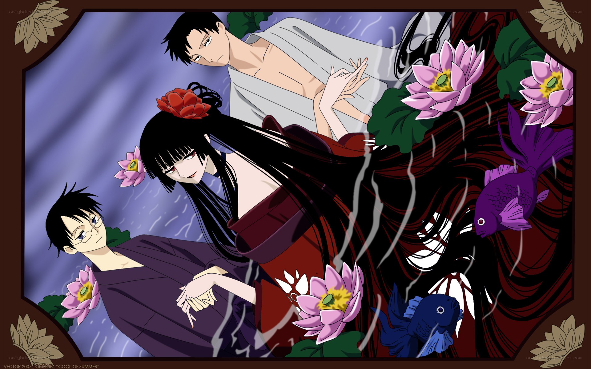 Anime characters in a pond