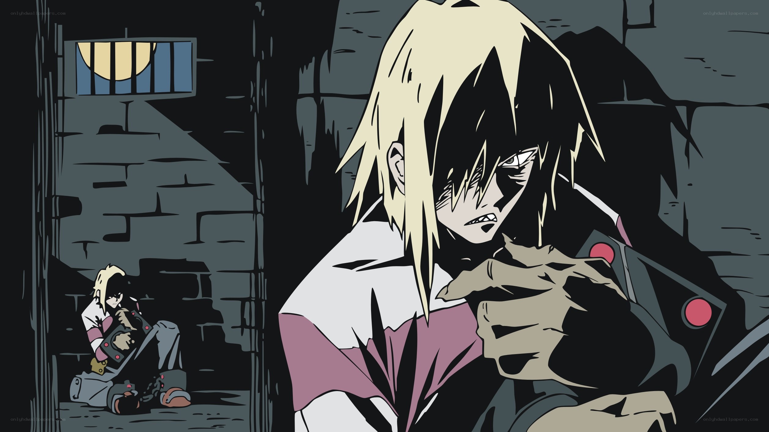 Anime characters in a prison cell
