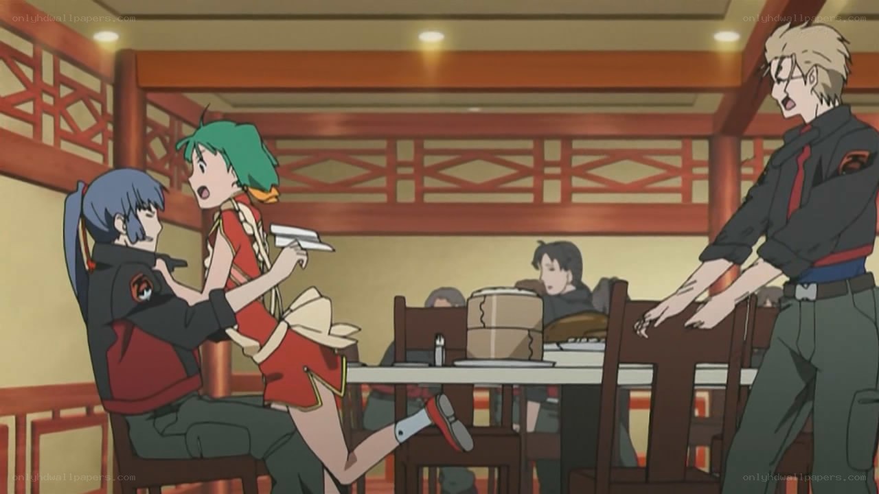 Anime characters in a restaurant
