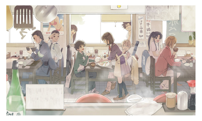 Anime Characters in a Restaurant — Beige