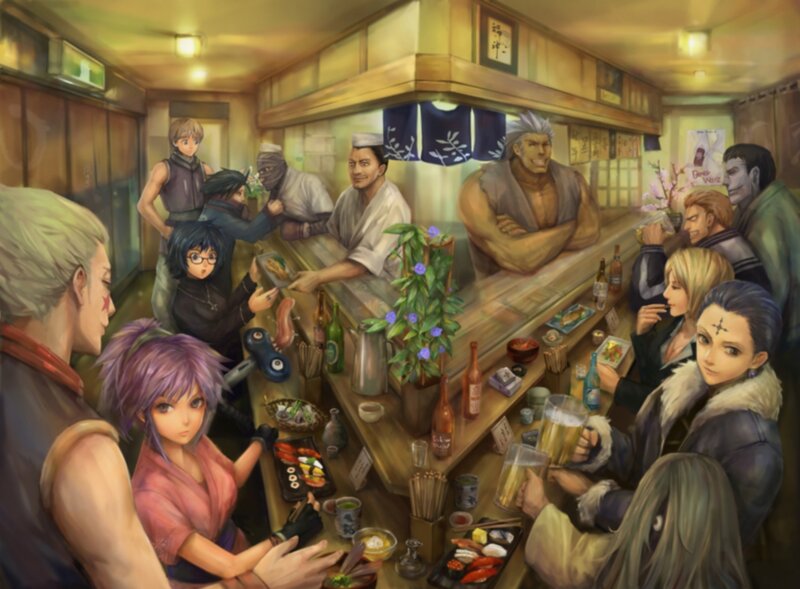 Anime Characters in a Restaurant — Brown