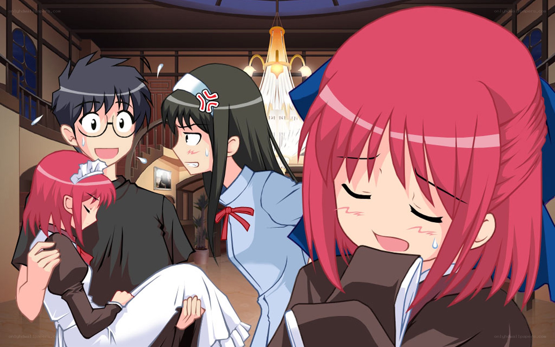 anime characters in a room
