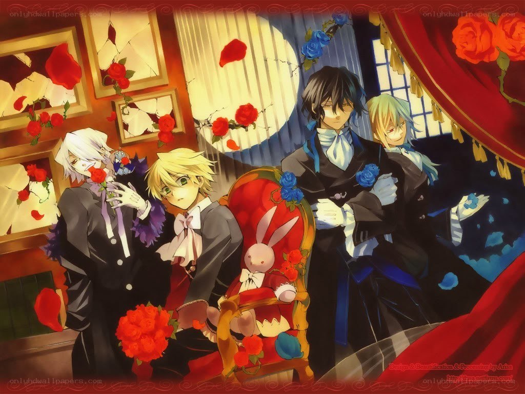 anime characters in a rose-filled room