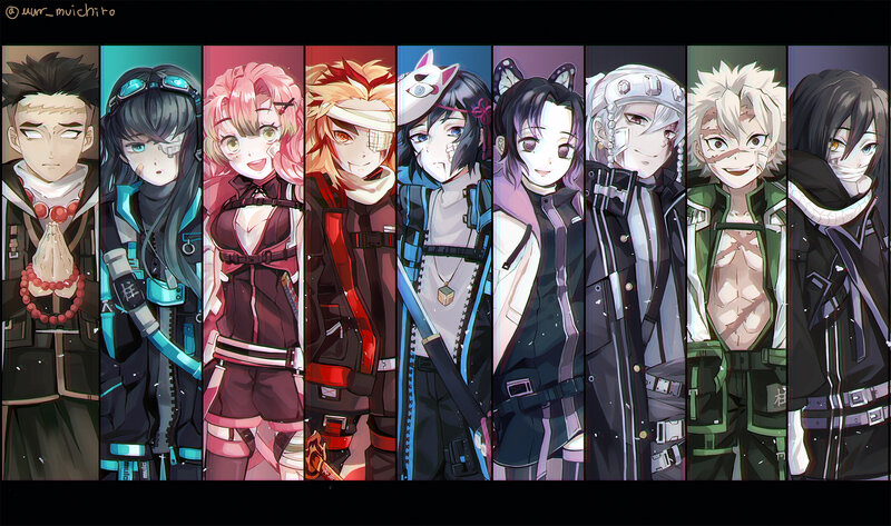Anime Characters in a Row — Black, Dramatic