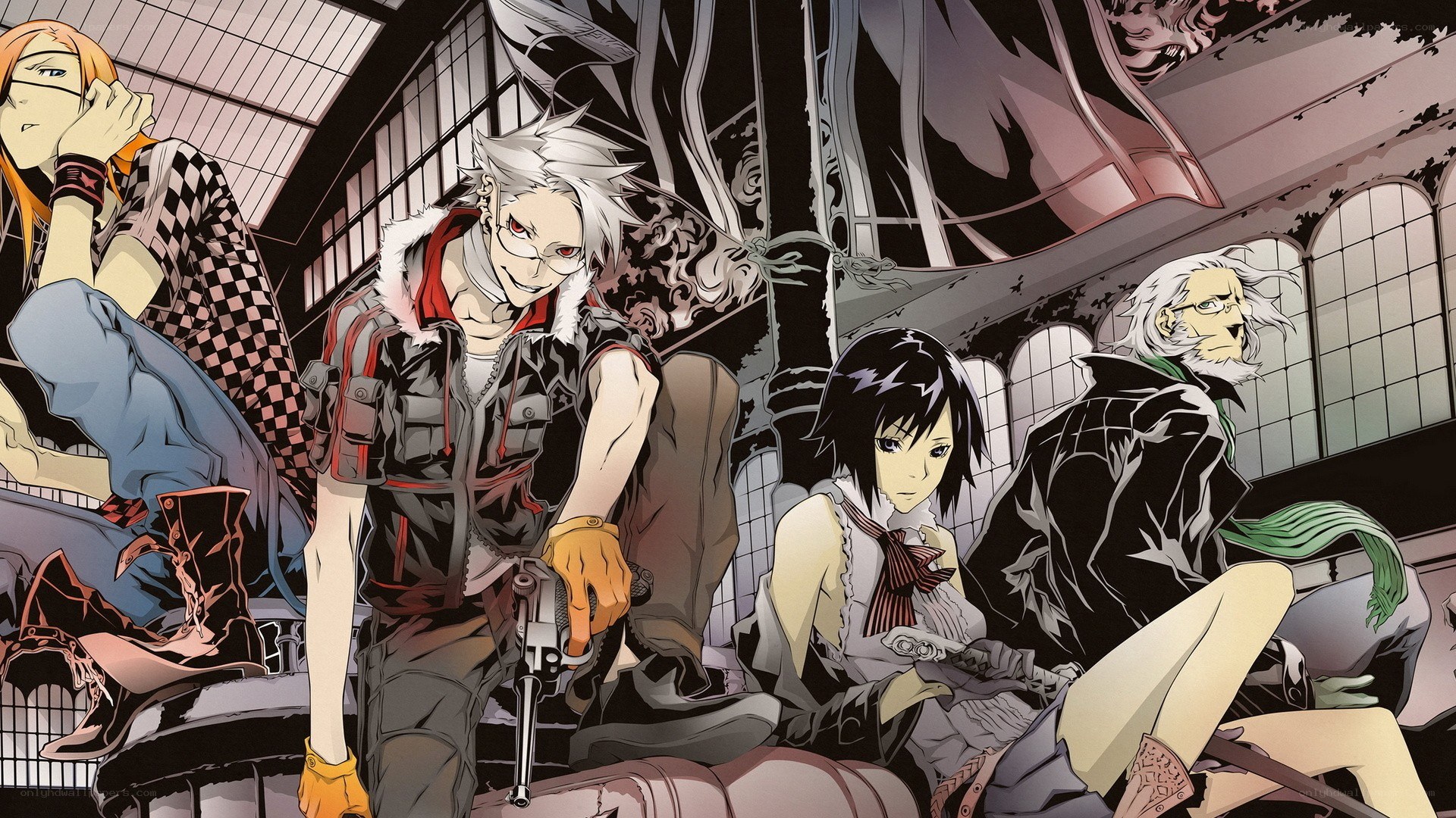 anime characters in a ruined building