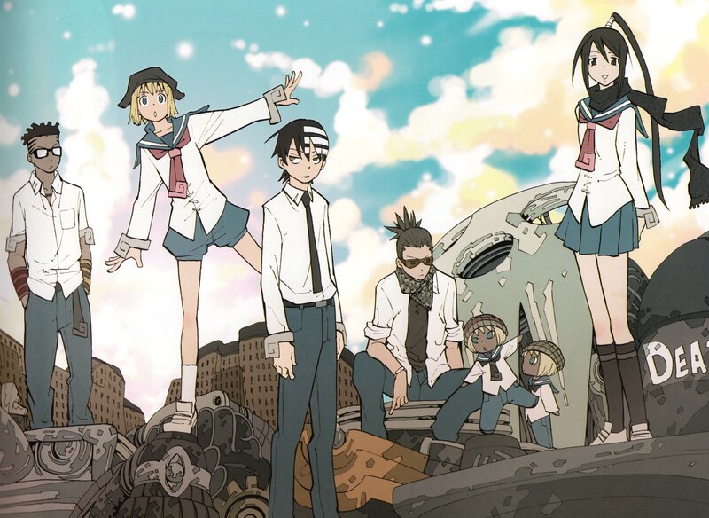 Anime characters in a ruined city