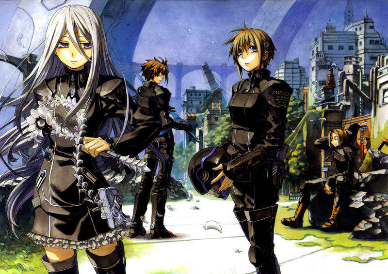 Anime characters in a ruined city