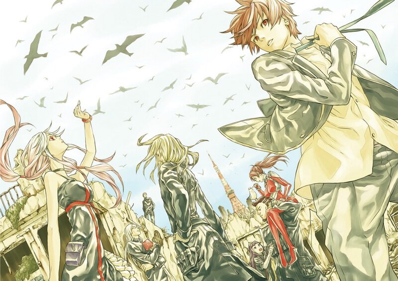 Anime characters in a ruined city